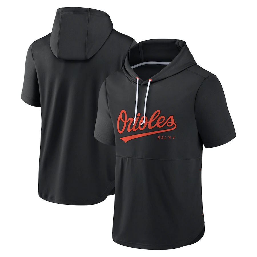 Men's Baltimore Orioles Black Sideline Training Hooded Performance T-Shirt Men's Baltimore Orioles Black Sideline Training Hooded Performance T-Shirt